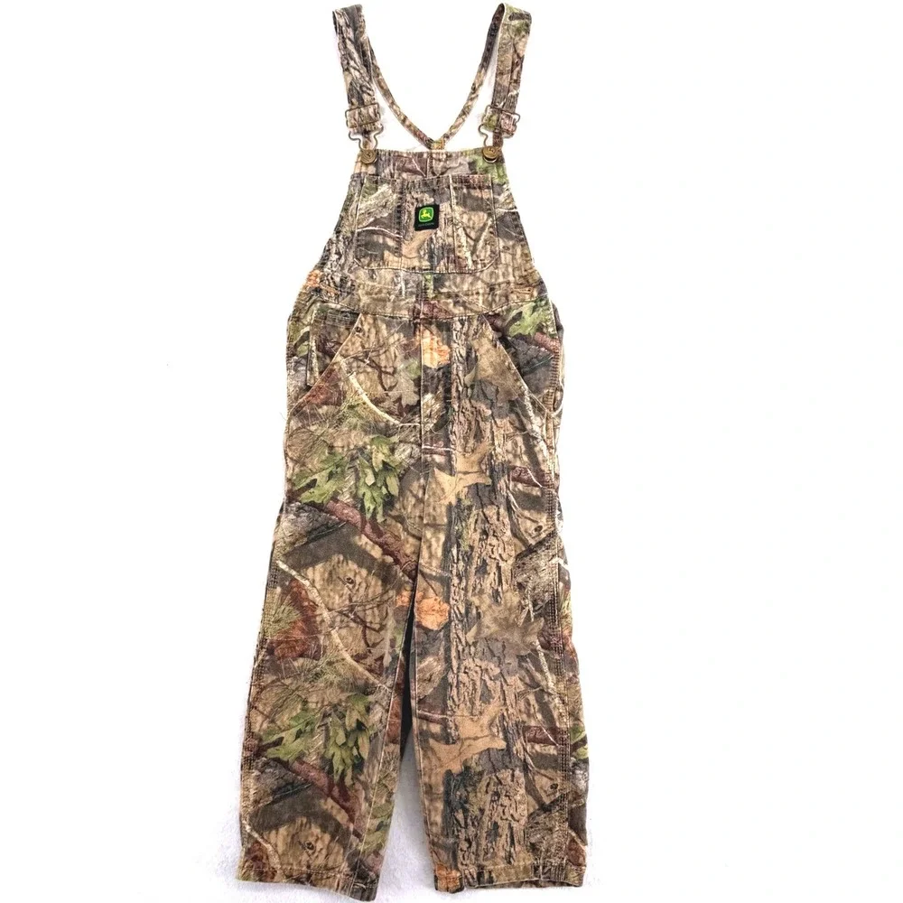John Deere Kids Mossy Oak Camouflage Bib Overalls Brown Green Camo Straights ^